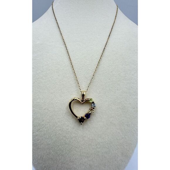 No Brand Jewelry - Vermeil 925 Sterling‎ Silver Heart Pendant 5 Prong Set Natural Stone 18” Chain